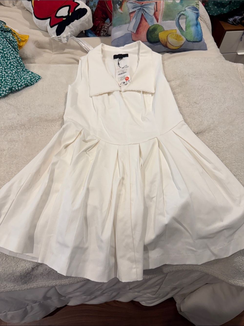 Zara Cream Pleated Collared Party Dress